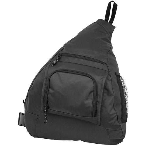 Front view showing zippered pockets - Coronado Sling Bag, Black 