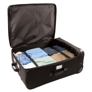 Opened main compartment with 4 stacks of clothes and elastic bands for securing contents - 27" Wheeled Upright, Black
