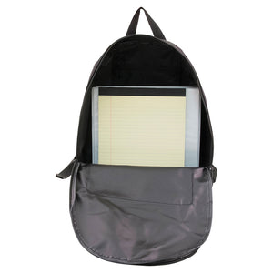 Opened main zipper compartment with notepad and books - Backpack, Black - mercury luggage