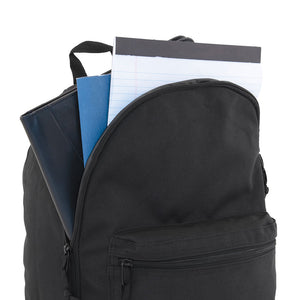 Opened main zipper compartment with notepad and books - Backpack, Black - mercury luggage