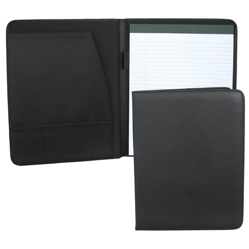 Black Simulated Padfolio with organization pocket, pen loop and notepad